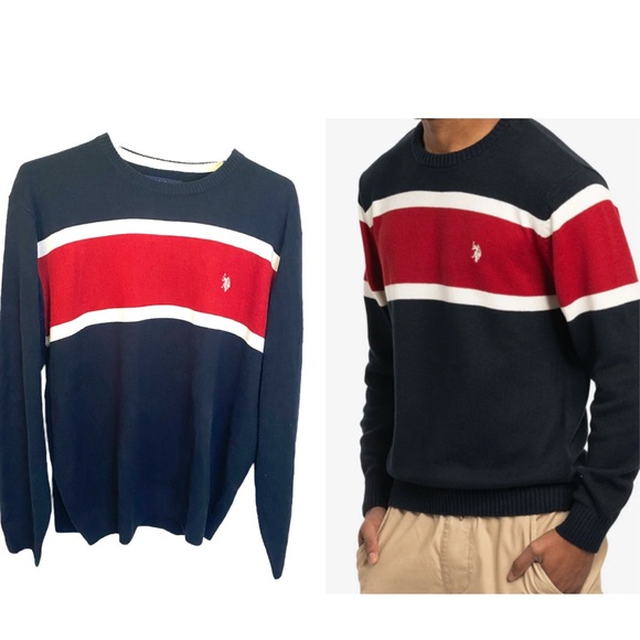 NEW U.S. Polo Crew Neck Sweater Size XXL Navy White Red Ultra Soft - Picture 1 of 4